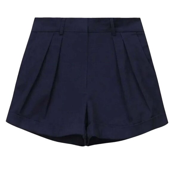 NWT Staud Luisa Navy Blue Pleated Shorts, Size 4 - Picture 1 of 7